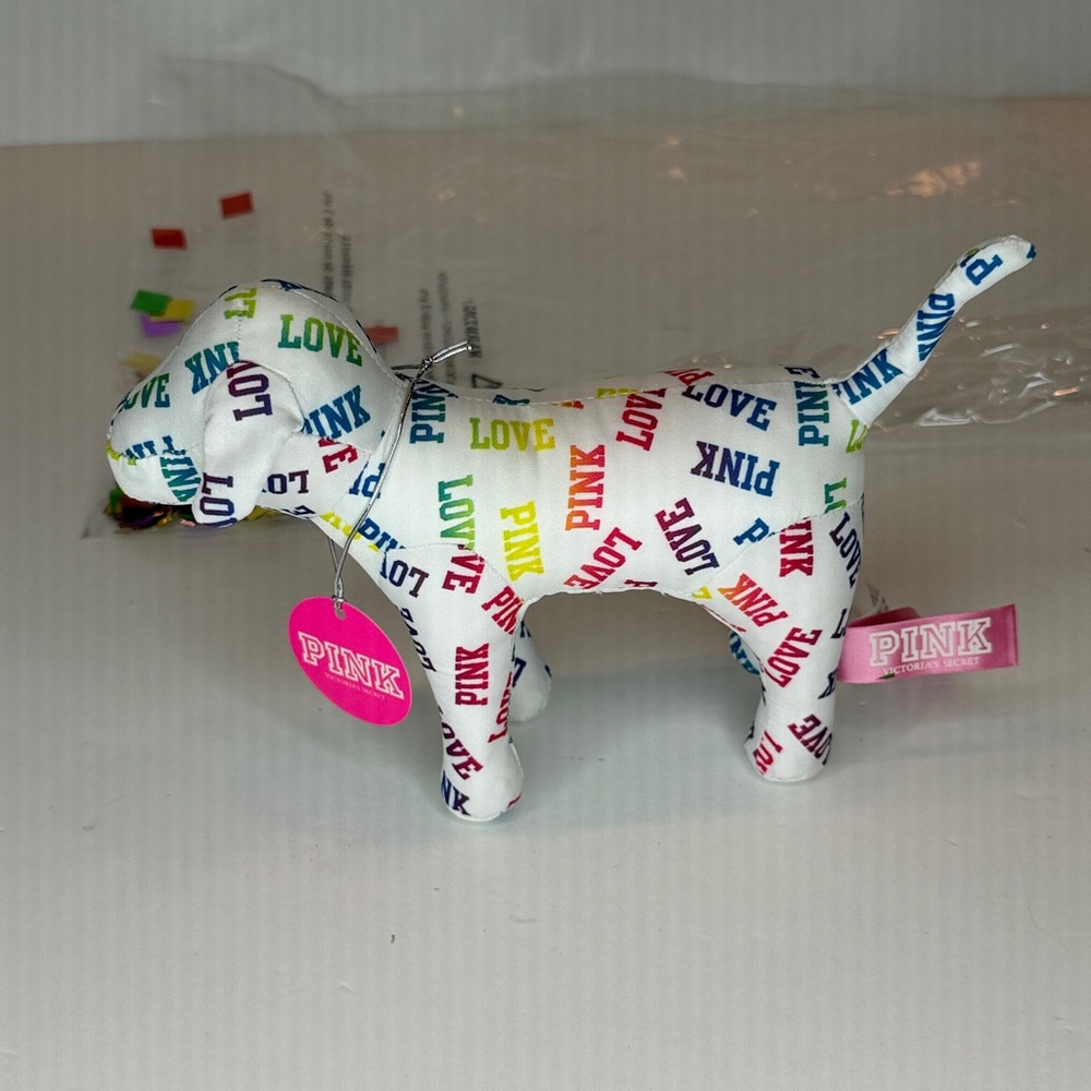 PINK Victoria's Secret Multicolor Logo Dog Toy with confetti bag